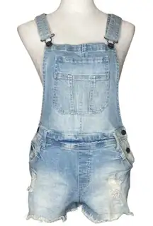 refuge Distressed Stretch Denim Bib Overall Shorts Light Wash Casual Grunge M
