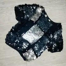 Vintage large round sequin disco black and silver short sleeve shirt medium