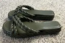ASOS Braided Platform Slide Slip On Sandals Dark Green Size 9.5