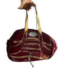 Apple Bottoms Large Red Gold Faux Leather Shoulder Handbag Y2K Hip Hop Corset