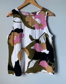 Vince Camuto Floral Print Sleeveless Linen Blend Tank Top Women's Size Large