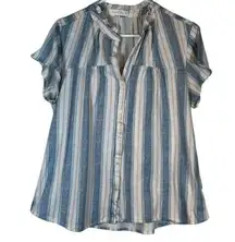 Eden & Olivia Blue White Stripe Button Down Ruffle Sleeve Shirt Size 2X #0459-LA