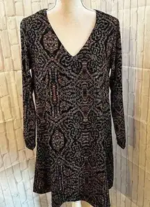 NWT Three Eighty Two Long Sleeve Lined Mosiac Design Dress Sz M