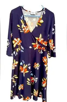 Leota New York Santa Barbara Navy Floral Wrap‎ dress Size Med