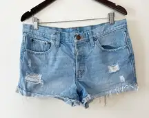 BDG  Light Blue Distressed Raw Hem Button Fly Jean Shorts Size 29