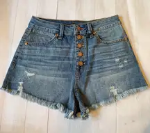 3/26 Distressed Raw Hem Cut Off Jeans