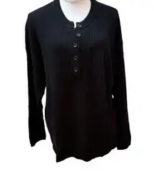 Aerie NWT  Black Henley  Style Tunic  Cotton Preppy Goth Sweater Size M