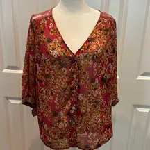 Fig and Flower Anthropology floral & reptile print top with lace accents large