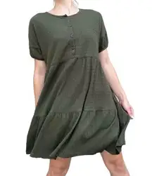 Madewell Army Green Tiered Quilted Knit Short Sleeve T-Shirt Dress Small