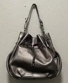 Y2K Vintage Cole Haan Metallic Silver Leather Bucket Bag