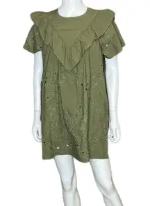 Ellison Ruffled Eyelet Dress Olive Green TD-9287-6 Women’s Sz M