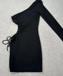 Hello Molly One Shoulder Cut Out Mini Dress Size 4 Black Long Sleeve Drawstring