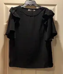 ✨Lucy Wang Missguided Black Ruffle Sleeve Top, NWT.