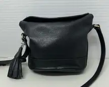 Nordstrom Black Pebbled Leather Crossbody Handbag Purse Bag Fringe Tassel
