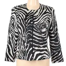 Vintage 80s  Zebra Animal Print Blazer Striped Iridescent Sequins sz10
