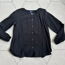 NWT Gap Black Button Down Long Relaxed Fit Sleeve Tunic Top Blouse Sz S