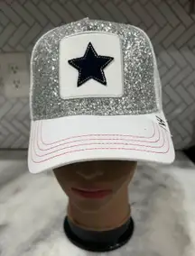 Vintage Havana Slam Trucker Hat White Silver Glitter Star Mesh Snapback NWT