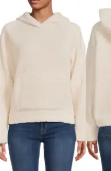 Vince faux sherpa‎ fuzzy hoodie pullover ivory white