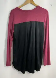 Womans Halston Pullover Top Small Maroon Black Crew Neck Long Sleeve