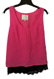 Madison Marcus Silk Pink Top with Black Lace Detail