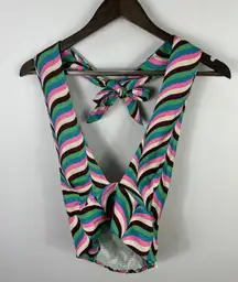 Zara Crop Halter Top Womens XS Rainbow Stripe Psychedelic Retro Mod Hippie Indie