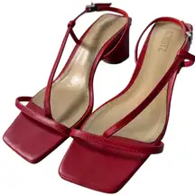 SCHUTZ Heloise Red Leather Square Toe Block Heel Slingback Sandals 8.5B Revolve