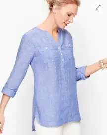 Talbots Linen‎ Pintuck Popover Shirt Blue Cross Dyed Women's Size XL Long Sleeve