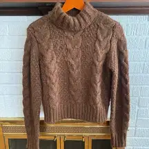 Cable Knit Chocolate Brown Chunky Mock Neck Soft Sweater Size S