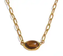 18K Gold Plated Tiger Eye Paperclip Necklace