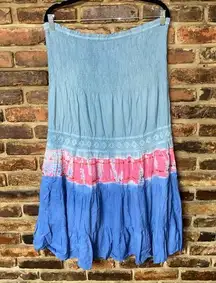 She's Cool Blue Pink Tie Dye Tiered Pull-On Smocked Maxi Skirt Women's Size XL