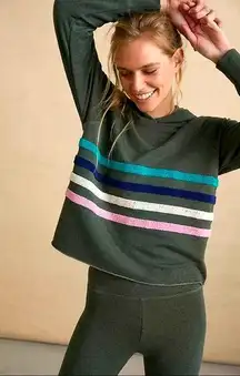 Sundry Galen Chenille Hoodie Dark Green Striped Super Soft Size Small