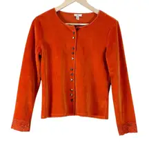 J Jill Velvet Button Down Cardigan Womens XS Orange Boho Earthy Quiet Luxury
