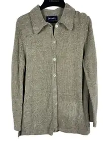 VTG Denim & Co. Chenille Cardigan Sweater S Tan Button Front Long Sleeve