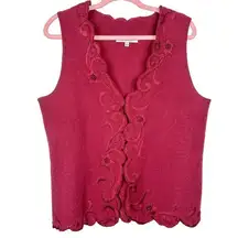 Vintage Wool Sweater Vest Christmas Sweater Embroidered Burgundy