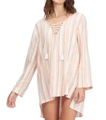 NWT BILLABONG Blue Skies Mini Beach Cover Up Tunic Dress Top Fringe Tie Medium