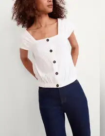 Madewell Crinkle-Knit Button-Front Top