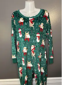 Xhilaration One-piece Pajamas Womens XS/S Green Christmas Santa Reindeer Zip