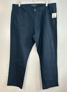 NWT Saks 5th Avenue Linen Blend Straight Leg Dark Blue Pants Size 36