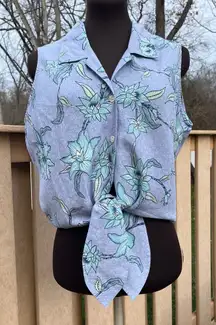 Vintage Tommy Bahama Women’s 100% Silk Sleeveless Hawaiian Tie Front Top Size L