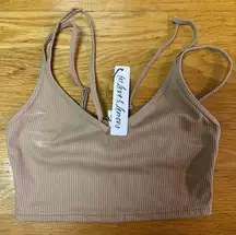 For Love and Lemons Neutral Ribbed Strappy Cami Bralette M