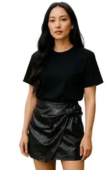 Sunset + Spring Black Faux Patent Leather Mini Skirt NWT Size Large Black Skirt
