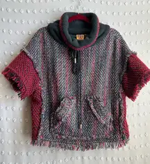 Tory Burch Wool Blend Tweed Color Block Turtle Neck Short Sleeve Sweater Sz S