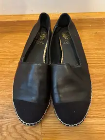 Vince Camuto Black Leather Espadrille Flats Slip On Shoes Womens Size 9.5