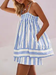 FREE PEOPLE Striped Blue Pajama Party Tunic Dress Size Small