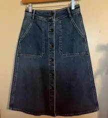 SEASON WIND Pocket Button-Front A-Line Denim Skirt