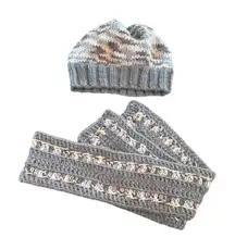 Vintage Crochet Matching Winter Hat Scarf Set Grey White‎ Yellow Unisex Casual