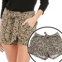 Jolt Leopard Print Linen Blend Shorts Size Large