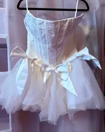 White puff skirt corset back dress