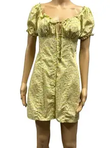 Hesperus Off Shoulder Button Up Yellow Green Floral Mini Dress Women’s Large