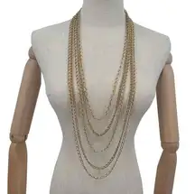 Trifari Crown  Multi Strand Chain Statement Necklace Gold Tone 5 Chains Vintage